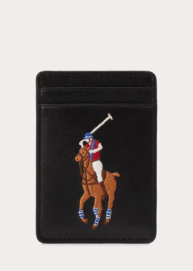 Cartera Polo Ralph Lauren Hombre Big Pony Cuero Magnetic Card Case Chile Negras NJXGW-2534